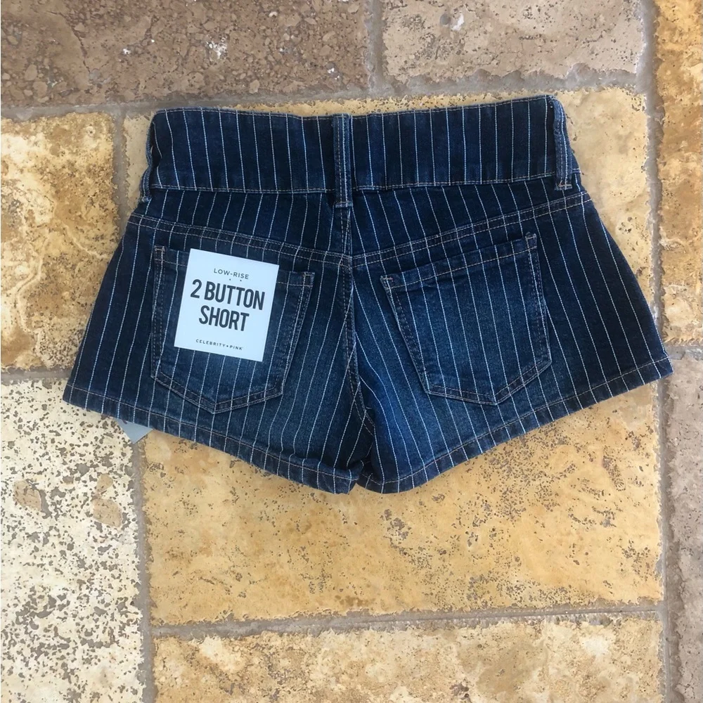 CELEBRITY PINK - NWT DARK BLUE PINSTRIPE DENIM SHORTS + WOMENS SIZE 1/25